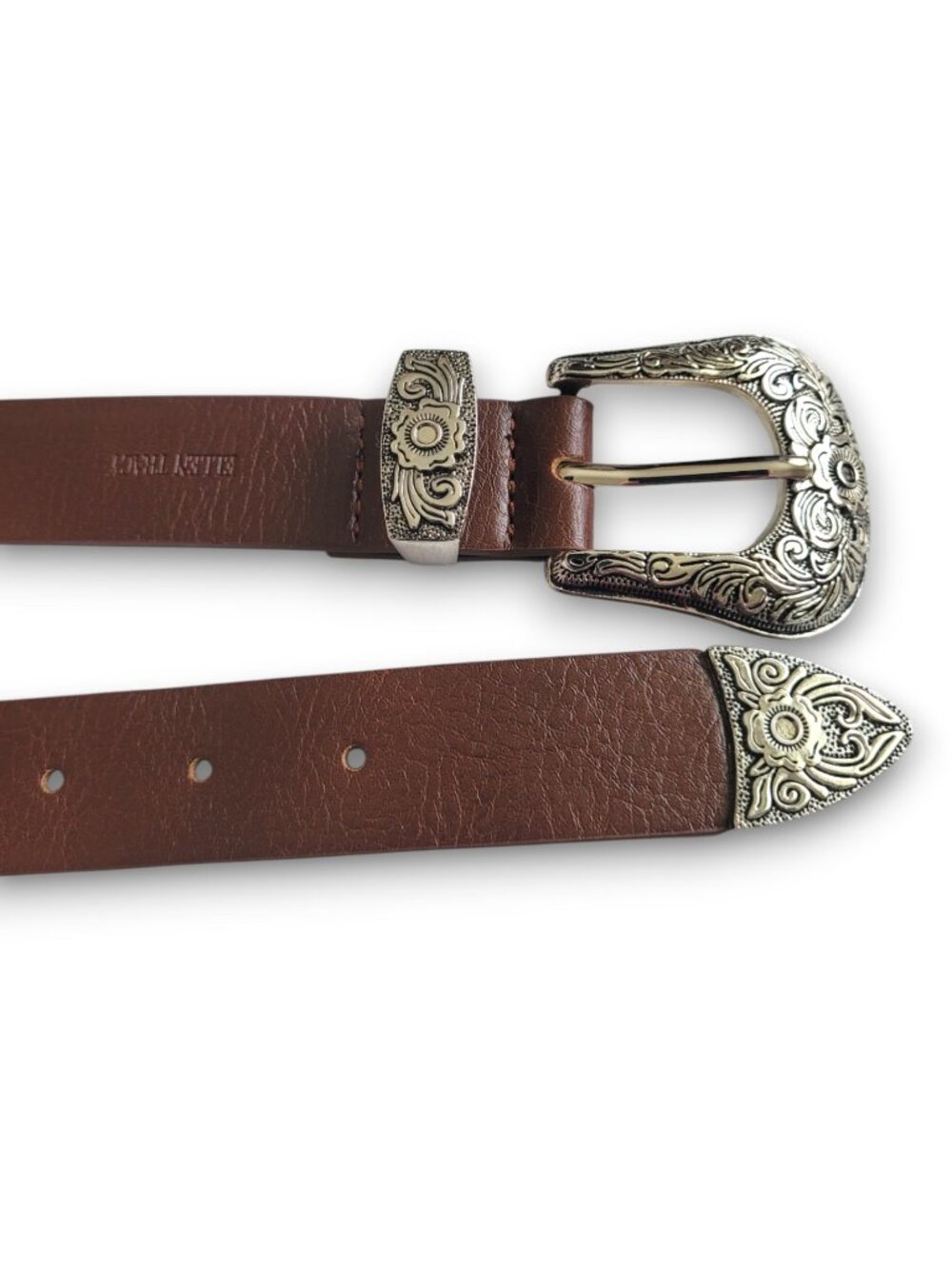 Ellen Tracy Women's Western Faux Leather Belt M Engraved Buckle Boho NWOT - Picture 4 of 7